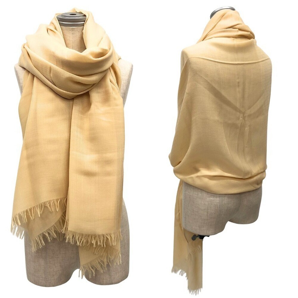 HERMES Hermes H-pattern large stole shawl cashmere wool cream beige